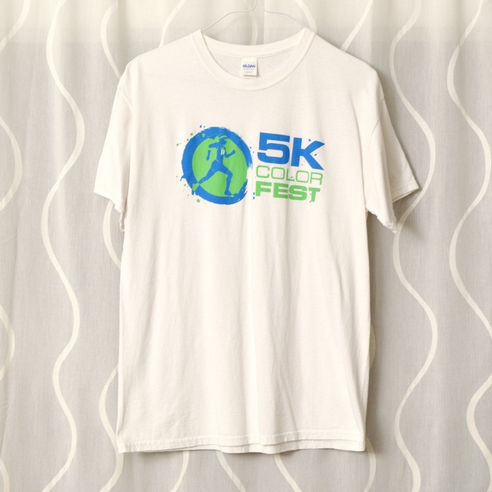 White 5K Race Running Color Fest T-shirt